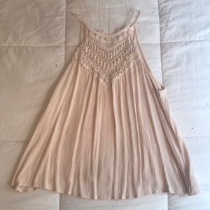 blush pink halter top with crochet design